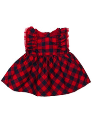 Infant Girls Red & Blue Plaid Ruffle Satin Christmas Holiday Party Dress