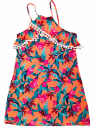 Womens Orange Pink Frangipani Birds Of Paradise Swim Suit Cover Up Cover-Up