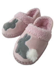Toddler Girls Pink & Gray Easter Bunny Rabbit Slippers Loafers House Shoes
