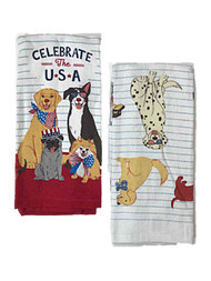 Celebrate Americana Puppy Dog USA Kitchen Towel Set, 2 Patriotic Towels