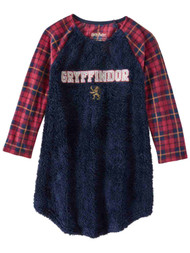 Girls Fuzzy Blue Plaid Harry Potter Nightgown Gryffindor Sleep Shirt Small 6-6X