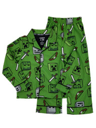 Minecraft Mojang Boys Green Flannel 2-Piece Sleepwear Pajamas Sleep Set XS 4-5