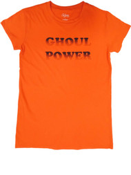 Junior Womens Orange & Faded Black Ghoul Power Halloween Holiday T-Shirt
