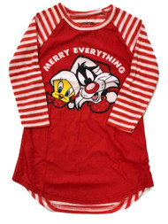 Girls Red Sylvester The Cat & Tweety Bird Nightgown Christmas Sleep Shirt XS 4-5
