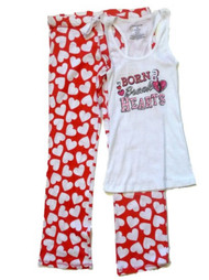 No Boundaries Womens Heartbreaker Sleep Pants Tank Pajamas Set Red Heart PJs