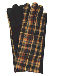 G&S Womens Tan Red & Black Plaid Stretch Fit Texting & Tech Smart Gloves