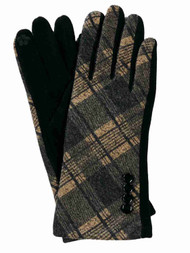 G&S Womens Black & Brown Plaid Stretch Fit Button Texting & Tech Smart Gloves
