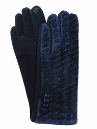 G&S Womens Metallic Navy Velvet Stretch Fit Button Texting & Tech Smart Gloves
