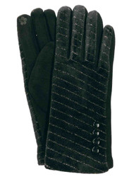 G&S Womens Metallic Black Velvet Stretch Fit Button Texting & Tech Smart Gloves