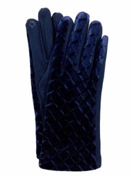 G&S Womens Navy Blue Scallop Velvet Stretch Fit Button Text & Tech Smart Gloves