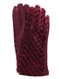 G&S Womens Burgundy Scallop Velvet Stretch Fit Button Text & Tech Smart Gloves