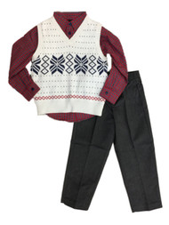 TFW Toddler Boys Suit White Snowflake Vest Plaid Shirt & Pants Set Outfit 4T