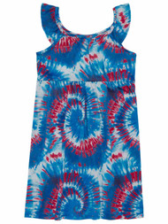 Girls Patriotic Red White & Blue Tie Dye Sundress Sunburst USA Dress