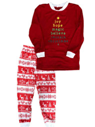 Girls Red Joy Hope Magic Believe Twinkle Pajamas Christmas Holiday Sleep Set