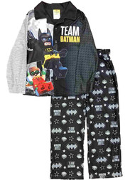 DC Comics Boys Black Flannel Lego Team Batman & Robin Pajamas Sleep Set