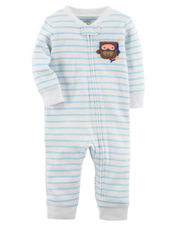 Carters Infant Boys Blue Stripe Scuba Monkey Footless Sleeper Cotton Pajamas