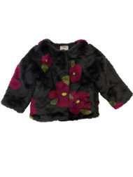 Osh Kosh Toddler Girls Black & Pink Floral Fauxfur Jacket Winter Coat