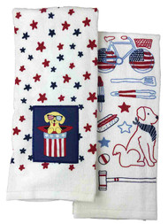 Celebrate Americana Puppy Dog & Picnic USA Kitchen Towel Set, 2 Patriotic Towels