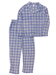 Womens Purple & Blue Plaid Fleece Pajamas Button Front Sleepwear Set