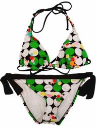Womens Brown Green Orange White Polka Dot 2 Piece Swimming Suit Bikini Set Large