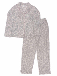 Womens Ivory & Gray Snowflake Fleece Pajamas Button Front Sleepwear Set