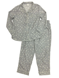 Liz Claiborne Womens Gray Christmas Tree Print Flannel Pajamas Sleep Set