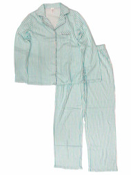 Womens Blue & White Stripe Cotton Blend Pajamas Button Front Sleep Set