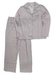 Womens Lilac Purple & White Stripe Cotton Blend Pajamas Button Sleep Set