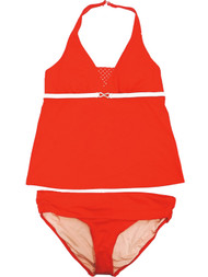 Womens Cherry Red White Polka Dot 2 Piece Swimming Suit Tankini Set