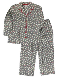 Womens Gray Polar Bear Print Flannel Pajamas Sleep Set