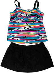 Womens Blue Purple Pink Heather Striped 2 Piece Swimming Suit Tankini Set 20