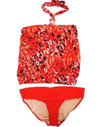 Womens Cherry Red White Black Speckle 2 Piece Swimming Suit Tankini Set 14