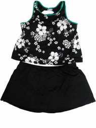 Womens Black White Hibiscus Flower 2 Piece Swimming Suit Print Tankini Set