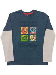 Marvel Comics Boys Blue Super Hero T-Shirt Iron Man Hulk & Thor Tee Shirt