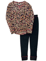 Girls Brown Leopard Print Long Johns Fleece Underwear Base Layer Set