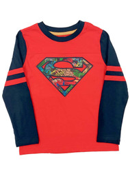 DC Comics Boys Red & Blue Stripe Superman T-Shirt Long Superhero Tee Shirt