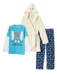 Toddler & Boys Plush Yeti For Bed Hoodie Bath Robe & Pajamas Sleepwear Set