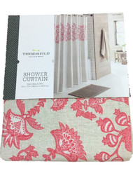 Threshold Pink Coral & Beige Floral Fabric Shower Curtain, Cotton Bath Decor