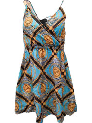 Kardashian Collection Womens Blue & Cheetah Print Sun Dress Gold Coin Sundress