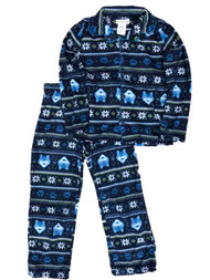 Boys Blue Fleece Snowflake Wolf Pajamas Nordic Sleep Set