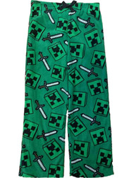 Boys Green Fleece Minecraft Pajama Bottoms Mine Craft Lounge & Sleep Pants
