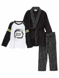 Toddler & Boys Plush Black Spaced Out Hoodie Bath Robe & Pajamas Sleep Set