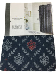 Threshold Indigo Blue Floral Paisley Fabric Shower Curtain, Cotton Bath Decor