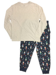 Mens 2pc Penguin Pajamas Sleep Set Flannel Lounge Pants & Long T-Shirt