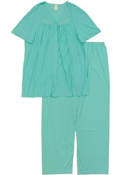 Lissome Lounge Womens Classic Aqua Silky Soft Semi-Sheer Pajamas Sleep Set 2X