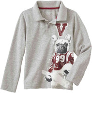 Infant Toddler Boys French Bull Dog Football Long Sleeved Collared T-Shirt