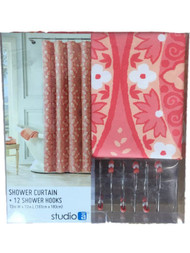 Studio A Coral Medallion Fabric Shower Curtain & Hooks Set