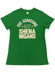 Womens St Patricks Day T-Shirt Shenanigans Shamrock Clover Glitter Tee