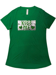 Womens St Patricks Day T-Shirt Pinch Kiss Me Shamrock Clover Sequin Tee