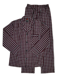 Hanes Mens 2-Piece Burgundy & Black Plaid Woven Sleepwear Pajama Set